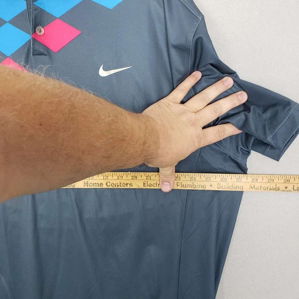 Nike Golf Tour Performance Polo Shirt Blue Retro Checkered Diamond Mens Size XXL